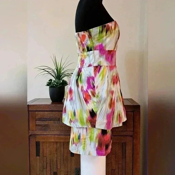 ❤️ Women's Strapless Mini Dress - Poet Mulitcolour Short Dress - Size 7 - Picture 2 of 13